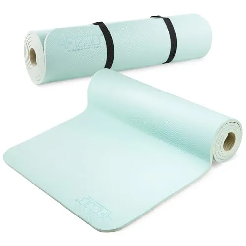 4FIZJO Fitnessmatte mit Tragegurt, Abmessungen 180x60cm, Dicke 6mm, TPE-Kautschuk, rutschfest, Komfort, In & Outdor, Pilatesmatte, Yoga Matte, Sportmatte, Gymnastikmatte, Trainingsmatte, Grün-Grau