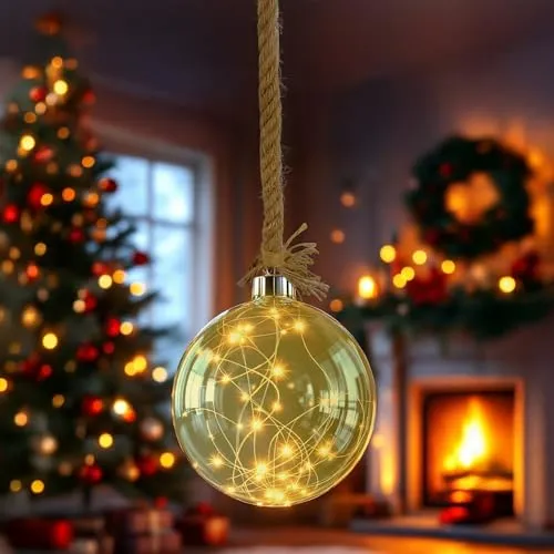 Spetebo LED Glaskugel silber zum Hängen mit Timer - Ø 14 cm - Dekohänger warm weiß beleuchtet Batterie betrieben - Glas Kugel Dekoleuchte Weihnachten Advent Winter Fensterdeko