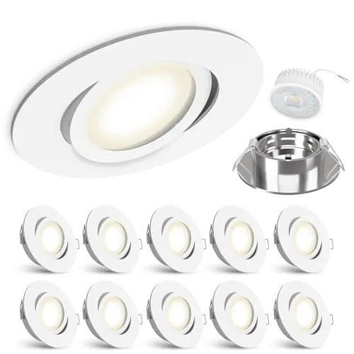 linovum LED Einbaustrahler 10er Set - Flache, schwenkbare Einbauleuchte in Weiß - Deckenspots mit 4W LED Modul, ideal für eine energieeffiziente Beleuchtung in Wohnräumen oder Büros.