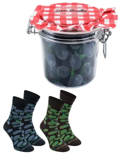 Rainbow Socks - Damen Herren - Oliven Socken im Glas - Geschenk Idee - 2 Paar - Schwarze und Grüne Oliven - Größen 41-46