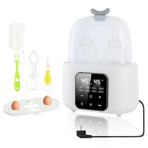 Focenat 6 in 1 Flaschenwärmer Baby, Sterilisator für Babyflaschen, Flaschenwärmer, Babyflaschen Wärmer, Vaporisator für Babyflasche, Babykostwärmer mit Flaschenbürste und Clip (Weiß)