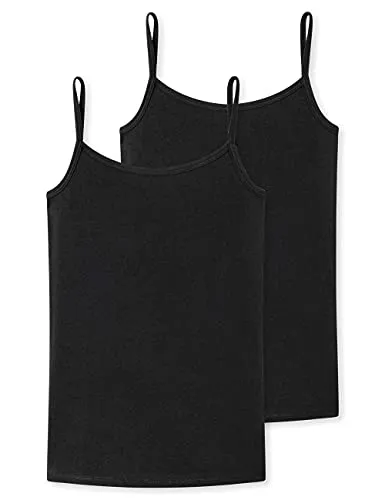 Schiesser Mädchen 2 Pack Unterhemd Mit Spaghetti Träger - 95/5 Organic Bio Baumwolle Größe 140 Bis 176 Unterwäsche, Schwarz_173527, 140 EU