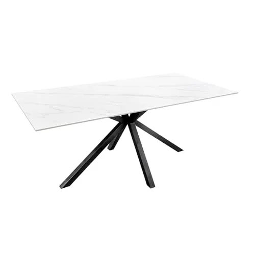 Riess Ambiente Esstisch Galaxie 160 cm - Weiß Keramik & Schwarzes Metallgestell - Moderner Esstisch mit 160 cm Länge, ideal für gemeinsame Mahlzeiten. Die pflegeleichte Keramikoberfläche und das stabile schwarze Sterngestell sorgen für Eleganz und Langlebigkeit in deinem Esszimmer.