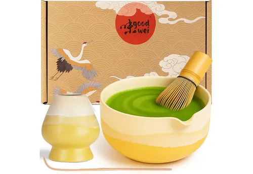 Goodwei Matcha Latte Set – Keramik Matchaschale mit Ausgießer, Matchabesen & Bambuslöffel - 🍵 Ideal für cremigen Matcha Latte – Handgefertigte Schale mit Ausgießer für einfaches Umfüllen. Inklusive original Matchabesen aus Bambus für perfekten Schaum und präzisem Löffel zur genauen Dosierung.