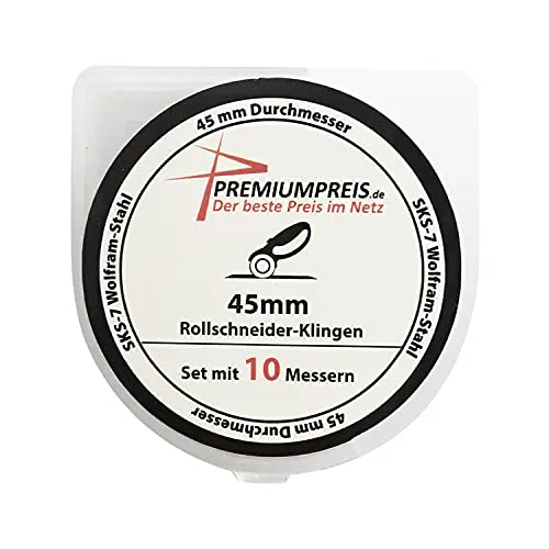 Premiumpreis® 10 Rollschneider Klingen, 45 mm, hochwertiger SKS-7 Wolfram-Stahl, Ersatzklingen Ersatzmesser für Rollenschneider, Set mit 10 Messern
