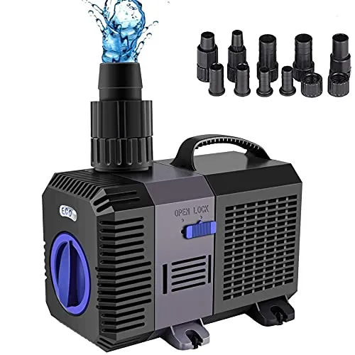YAOBLUESEA Eco Teichpumpe Filterpumpe, Gartenteichpumpen Wasserpumpe Koiteich Bachlaufpumpe Teichpumpe 3000L/H 10W, Stille Aquarienpumpe Tauchpumpe, Amphibienpumpe für Teiche Gartenbewässerung