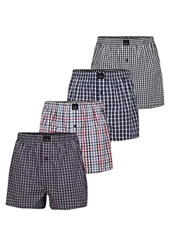 Götzburg Herren American Boxershorts 4er Pack – 100% Baumwolle - Herren-Boxershorts im 4er Pack aus 100% gewebter Baumwolle, mit bequemer Passform und knöpfbarem Eingriff. Ideal für jeden Tag, langlebig und pflegeleicht.
