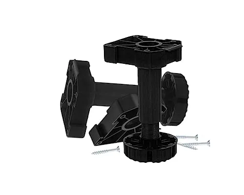 100er Sockelfuß höhenverstellbar | 4er Satz für Höhe 90-118 mm | mit Sockelblendenbefestigung und Schraubenmaterial | Möbelfuß schwarz mit 500 kg Tragkraft | Stellfuß mit Schrauben und Blendenclip