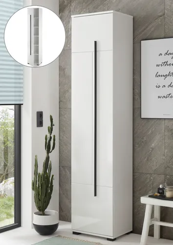 Lomadox Hochschrank CHARLESTON-61 - Hochglanz Weiß - Badezimmer Hochschrank CHARLESTON-61 in Hochglanz Weiß, bietet maximalen Gestaltungsspielraum durch wahlweise Links- oder Rechtsanschlag und überzeugt mit hochwertiger Verarbeitung und einfacher Montage.