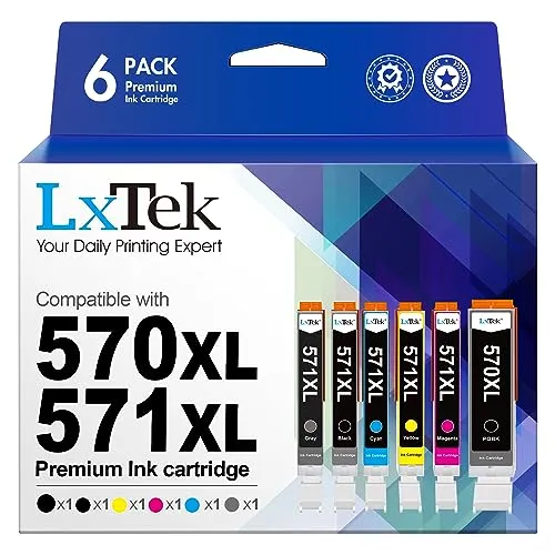LxTek Tintenpatronen für Canon PGI-570XL CLI-571XL, 6er-Pack