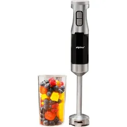 alpina Elektrische Stabmixer HB6700FN - Pürierstab mit Messbecher 700ML - 1000W - 2 Geschwindigkeiten und Turbo Funktion - BPA-frei - Edelstahl - ... - Schwarz