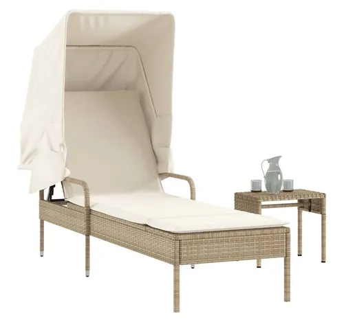 furnicato Gartenliege Beige mit Sonnendach aus PE-Rattan - Entspannen Sie stilvoll im Freien mit dieser praktischen Sonnenliege aus hochwertigem PE-Rattan. Die 4-fach verstellbare Rückenlehne und das ausziehbare Sonnendach bieten höchsten Komfort und Schutz. Ideal für jeden Garten!