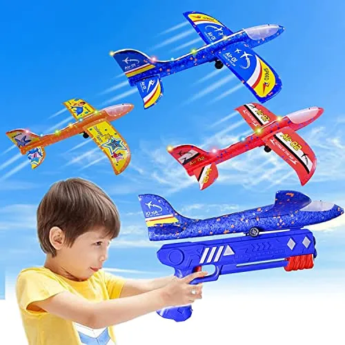 XINGGANG Flugzeug Spielzeug, Wurfgleiter Styroporflieger Katapult Pistole Kinderspielzeug, Kinder Outdoor Garten Interaktives Spiele Kindergeburtstag Geschenke Jungen Mädchen für ab 6-12 Jahre