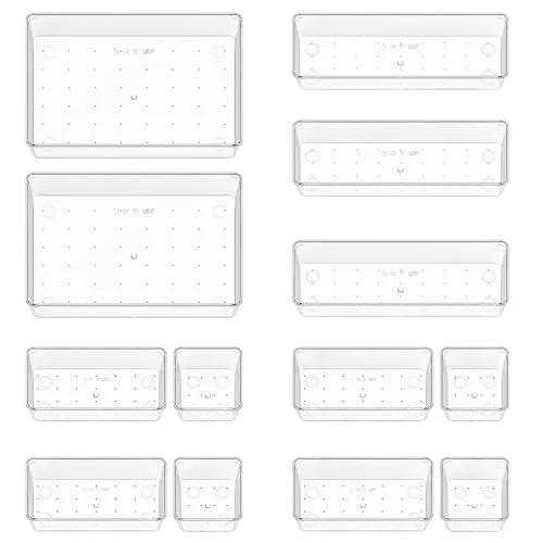 Quirlig 13 Stücke Schubladen Organizer, Schminktisch Organizer mit 4 Größen, Drawer Organizer, Make Up Organizer, Schubladen Ordnungssystem für Schreibtisch, Büro, Küchen, Make-up