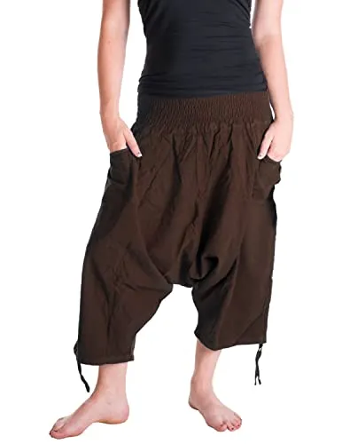 Vishes - Alternative Bekleidung - Damen Lässige Extra Weite Hose Baggy Schlupfhose Dehnbund Taschen braun