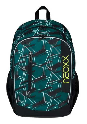 neoxx Schulrucksack Flow - Flash Yourself, wasserabweisend und aus recyceltem Material, ergonomisch geformt und handgepäcktauglich