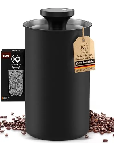 KC Kitchen & Co. Kaffeedose luftdicht für 500 Gramm Kaffeebohnen – Edelstahl Vorratsdose mit Vakuumdeckel