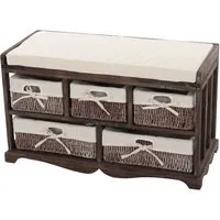 MCW Kommode und Sitzbank mit 5 Schubladen - Garderobenbank im Shabby-Look mit 5 geräumigen Schubladen, aus massivem Paulowniaholz, inklusive bequemem Sitzpolster – ideal für Ordnung und Stil in jedem Wohnbereich.