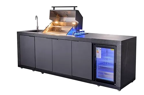 GORILLER® KING Outdoorküche mit Gasgrill, Kühlschrank & Waschbecken - Grills in hochwertigem Edelstahl, inklusive UV-geschütztem Kühlschrank und praktischen Funktionen. Perfekt für Grillabende im Freien!