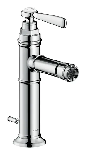 Axor Montreux Einhebel-Bidetmischer - Brushed Nickel - Elegante Bidetarmatur mit Hebelgriff und Zugstangen-Ablaufgarnitur für modernes Badezimmerdesign und optimale Bedienung.