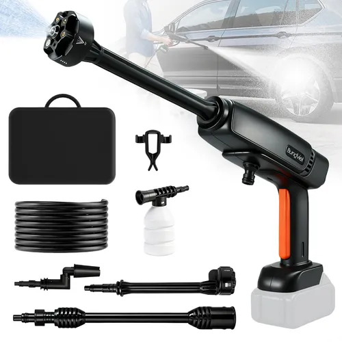 Akku Hochdruckreiniger, 180 Bar Tragbarer Hochdruckreiniger, 6-in-1 Multi-Sprühdüse 5M Schlauch für Auto, Terrasse, Garten Zaun Pool