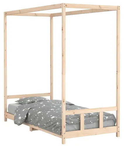vidaXL Kinderbett 90x200 cm aus massivem Kiefernholz - Braun - Robustes Kinderbett aus massivem Kiefernholz mit Baldachin-Bettgestell für mehr Privatsphäre. Ideal für Kinder ab 4 Jahren, einfache Einstiegshöhe und stabiler Halt dank robuster Latten.