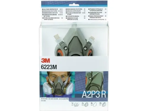 3M 7000061552 Atemschutzhalbmaskenset 6223 – SET A2P3R EN 140 - Hochwertige HALBMASKE mit A2P3R Filter – idealer Schutz für Industrie und Handwerk, komfortable Passform in Größe M.