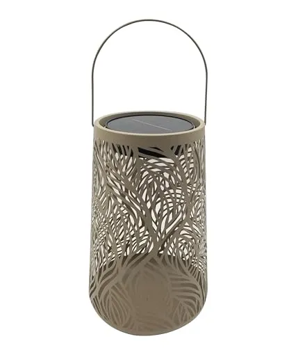 Dehner Solar-Laterne Olea Ø20 x H32 cm – LED Gartenleuchte mit Dämmerungssensor - Genießen Sie warmweißes Licht im Garten mit der eleganten Olea Laterne. Dank Dämmerungssensor schaltet sich die Leuchte automatisch ein. Hergestellt aus hochwertigem Metall und Kunststoff für stilvolle Akzente.