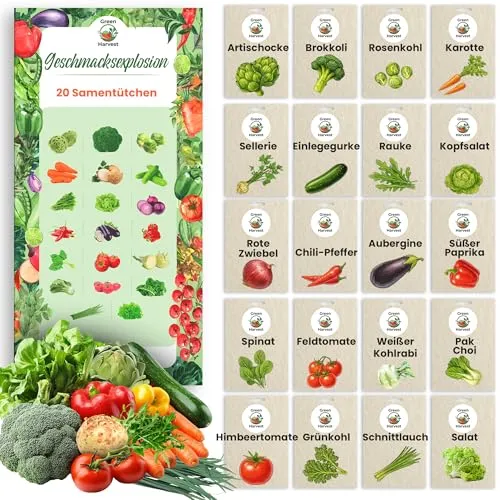 Produktbild TORAF Gemüsesamen Set 20 Ausgesuchte Sorten – Premium Saatgut für Garten, Balkon, Hochbeet