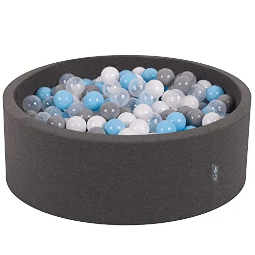KiddyMoon Bällebad 90X30cm/200 Bälle ∅ 7Cm Bällepool Mit Bunten Bällen Für Babys Kinder Rund, Dunkelgrau:Grau/Weiß/Transparent/Babyblau
