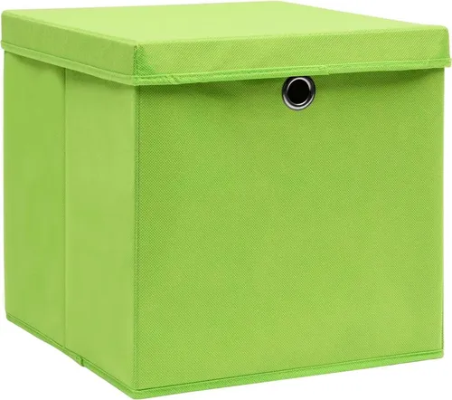 vidaXL Aufbewahrungsboxen mit Deckeln 10 Stk. 28x28x28 cm Grün - Praktische Aufbewahrungsboxen aus langlebigem Vliesstoff, perfekt für Schals und Socken. Mit Deckeln zum Schutz vor Staub und platzsparend zusammenklappbar. Ideal für jedes Regal!