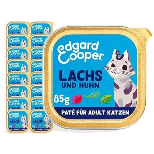Edgard Cooper Nassfutter für Katzen - Lachs & Hühnchen, 85g x 16, getreidefrei und reich an frischem Fleisch für gesunde Katzen mit empfindlichem Magen