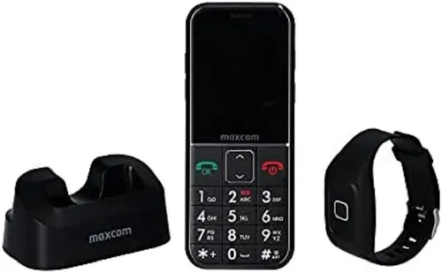 MaxCom Seniorehandys MM735, Schwarz - Sicher und zuverlässig - Seniorenhandy mit GPS-Standort und SOS-Funktion für mehr Sicherheit im Alltag, inklusive Zubehör wie SOS-Armband und Headset.