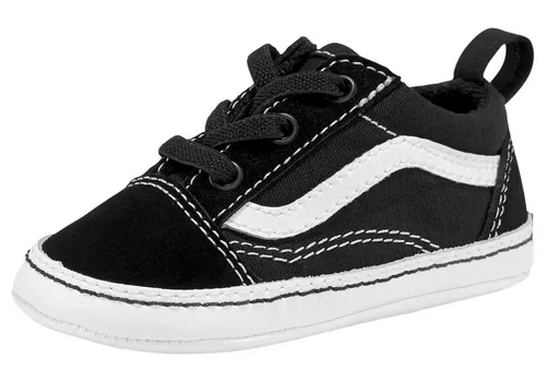 Vans IN Old Skool Crib Lauflernschuh für Babys - Babyschuhe mit klassischer Logo-Flag, aus atmungsaktivem Leder und Canvas, ideal für erste Schritte und Skateboarding.