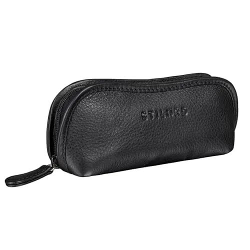 STILORD 'Glasgow' Brillenetui Leder für Lesebrille Sonnenbrille Tagesbrille Brillentasche Etui mit Reißverschluss Hülle Schutz Brille Echtes Vintage Leder, Farbe:schwarz