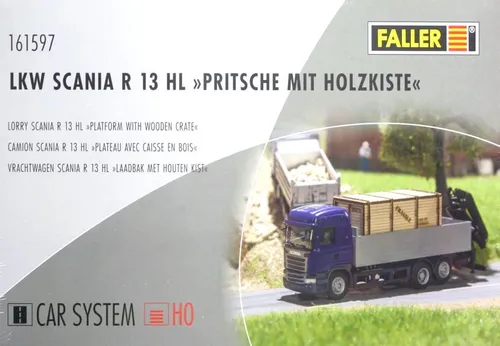 Faller 161597 H0 - CAR- SYSTEM LKW SCANIA R 13 HL Pritsche mit Holzkiste NEU&OvP