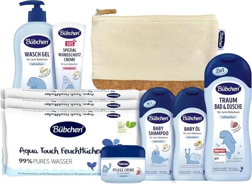 Bübchen Pflegeset für Neugeborene, 7-teilig – Geschenkset mit Baby-Produkten, vo