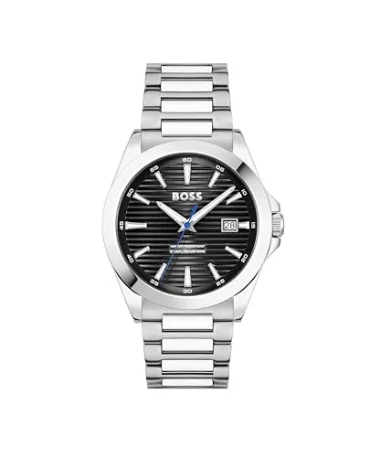 BOSS Quarzuhr STRIKE 1514170 - Elegante Armbanduhr für Damen und Herren mit silberfarbenem Edelstahlarmband, analoge Anzeige und wasserdicht bis 5 bar - perfekt für jeden Anlass.