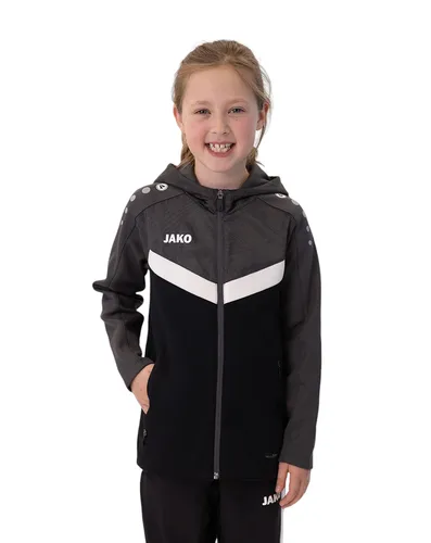 JAKO Unisex Kinder Iconic Kapuzenjacke, Schwarz/Anthrazit, 140 EU - Funktionsjacken mit Keep Dry Funktion, ideal für aktive Kinder, die auch bei Wind und Wetter trocken und bequem bleiben möchten.