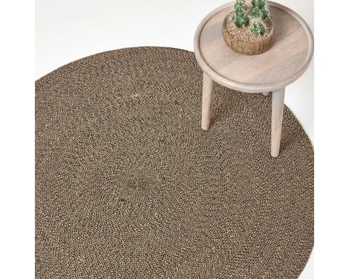 Homescapes Geflochtener Handgewebter Teppich - Kurzflor-Teppich, stylischer runder Teppich in Beige-Schwarz, 120 cm Durchmesser, handgewebt aus 95% Baumwolle für ein modernes Wohnambiente.