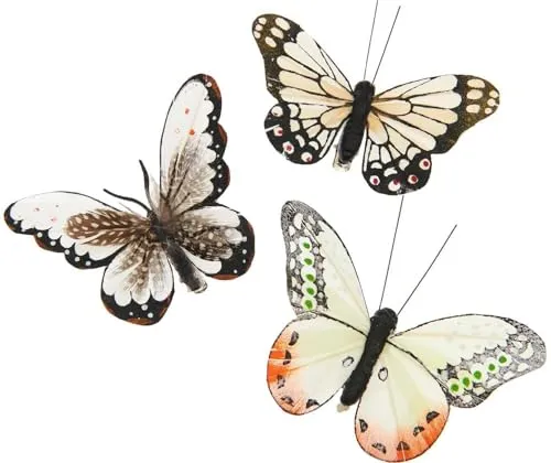 Rico Design Schmetterling mit Clip Dekostecker Frühling Set Dekofigur Tischdeko Fensterbank Garten Dekoaccessoire Schmetterlingsclip Kreatives Basteln Frühlingsdeko Innenbereich Orangetöne