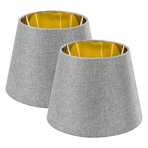 Navaris Lampenschirm Set - 2x E27 Tischlampenschirm grau/gold - Stylisches Lampenschirm Set für E27 Lampen, mit Leinenbezug für warme Atmosphäre und goldener Innenfolie für besondere Akzente - perfekt für jedes Zuhause.
