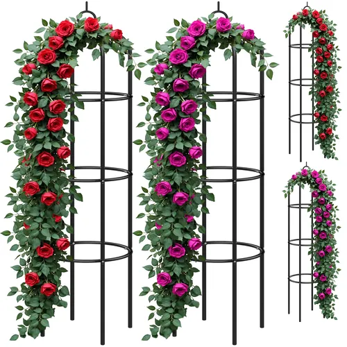 2x Rosenbogen Rankhilfe Metall Rosensäule - Wetterfest & Korrosionsbeständig - Spaliere aus pulverbeschichtetem Metall, ideal für Kletterpflanzen. Mit 210 cm Höhe und inklusive Befestigungsmaterial, perfekt für langlebige Gartenakzente.