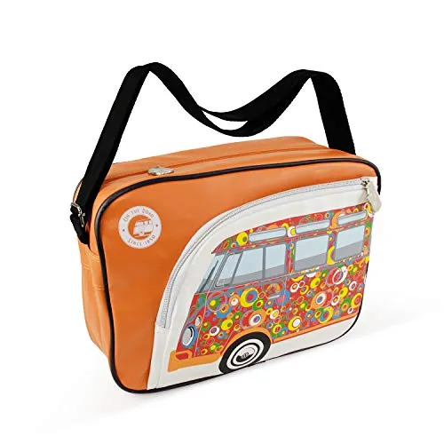 BRISA VW Collection Umhänge-Tasche mit T1 Bulli Motiv - Messenger-Bag mit kultigem T1 Bulli Design, viel Stauraum und hohem Tragekomfort. Offiziell lizenziertes Volkswagen Produkt, ideal für Schule, Uni oder Alltag.