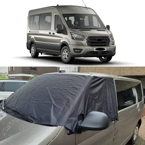 DISCAM Frontscheibenabdeckung für Ford Transit (2014 - 2022) - Effektiver Sonnenschutz - Sonnen- & Sichtschutze mit aufrollbarem Design, einfache Montage und passgenauer Hitzeschutz für die Windschutzscheibe. Inklusive praktischer Aufbewahrungstasche.