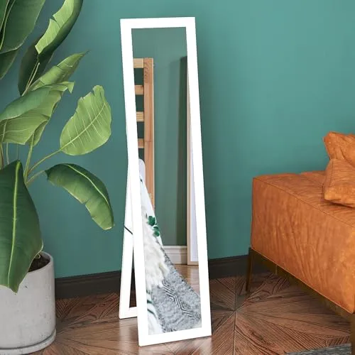 HOMCOM Standspiegel Ganzkörperspiegel mit Ständer, Weiß - Eleganter Standspiegel in Weiß, ideal für Wohn- und Schlafzimmer. Bietet eine vollständige Sicht und hilft bei der Auswahl von Outfit und Make-up – ganz ohne Montage.