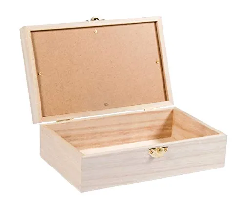 Rayher Holz-Box mit Schütteldeckel, 20x12,5x6,5cm, Holzkiste zum Gestalten und Dekorieren, mit Verschluss und Deckel mit Sichtfenster, Holz, FSC 100%, 62945505, Natur