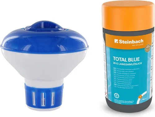 Steinbach Dosierschwimmer Starter Kit inkl. Total Blue | 12,5 cm Ø - Sonstiges Poolzubehör mit langsamlöslichen 20 g Chlor Tabletten für kontinuierliche Chlorfreisetzung, sorgt für sauberes und kristallklares Poolwasser.