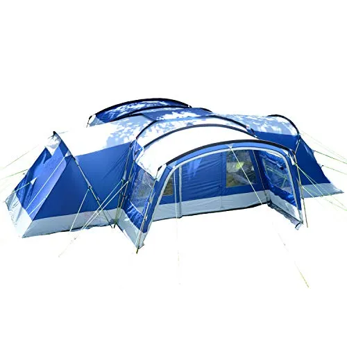 Skandika Familienzelt Nimbus für 12 Personen - Geräumiges Campingzelt mit 3 Schlafkabinen - Zelte für 12 Personen mit 32 m² Wohnfläche, 2,15 m Stehhöhe und 5.000 mm Wassersäule – ideal für Familienurlaube oder Festivals.