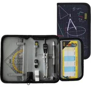 Idena Geometrie-Set 20066 Zirkeletui, 11-teilig, Zirkel, Lineal, Geodreieck und Parabel, in Tasche